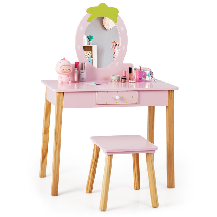 Girls Dressing Tables with Mirror and Drawer for Toddlers-Pink