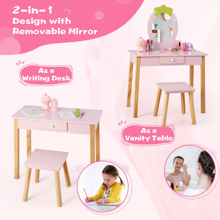 Girls Dressing Tables with Mirror and Drawer for Toddlers-Pink