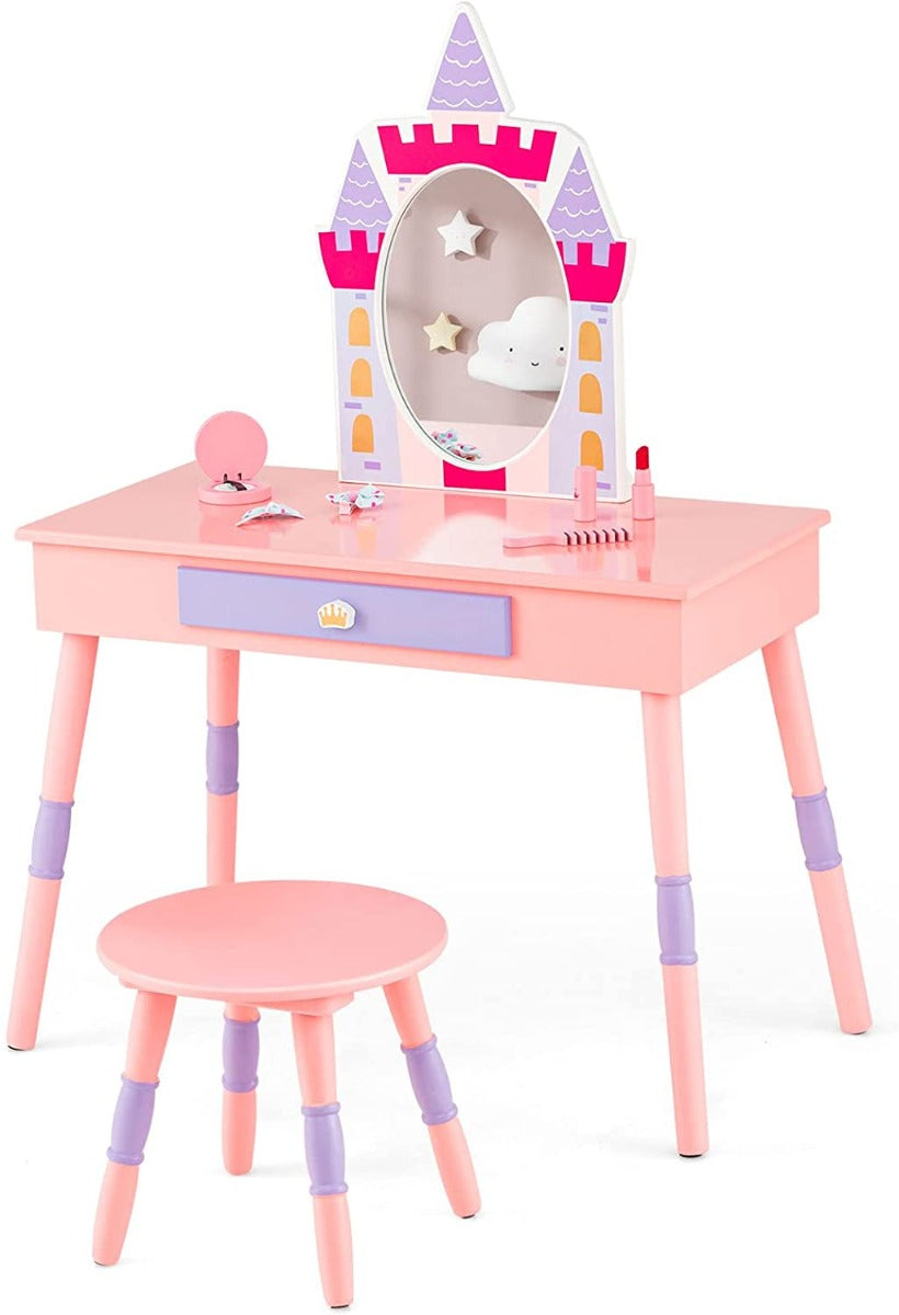 Princess Pretend Play Makeup Dressing Table Set with Removable Mirror