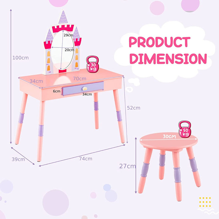 Princess Pretend Play Makeup Dressing Table Set with Removable Mirror