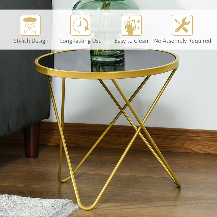HOMCOM Glass Coffee Table, Accent End Side Table with Tempered Glass Top and Golden Metal Legs for Living Room, Bedroom, 43cmx43cmx40cm