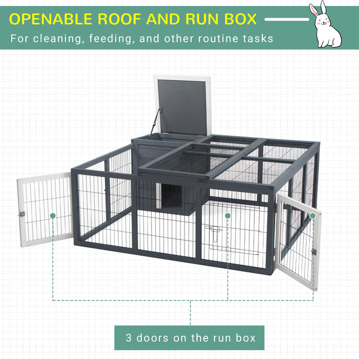 PawHut Rabbit Hutch Small Animal House Ferret Bunny Cage Duck House Rabbit Hideaway Chinchilla Cage Backyard with Openable Main House & Run Roof