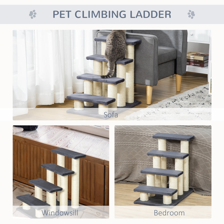 Pawhut Pet Stairs 4 Steps Dog Cat Little Older Animal Climb Ladder Navy Blue