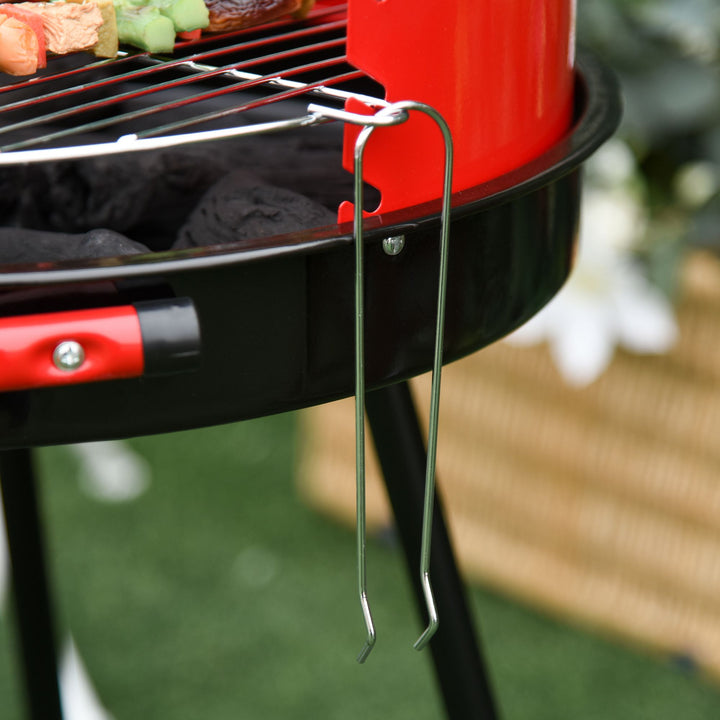 Charcoal Barbecue Grill Garden BBQ Trolley w/ Adjustable Grill Pan Height, Wheels and 3 layers, Red