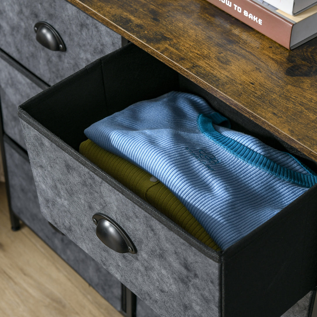 HOMCOM Chest of Drawer Fabric Dresser Storage Cabinet for Bedroom Night Stand with 6 Drawers Steel Frame Handles - Grey and Black