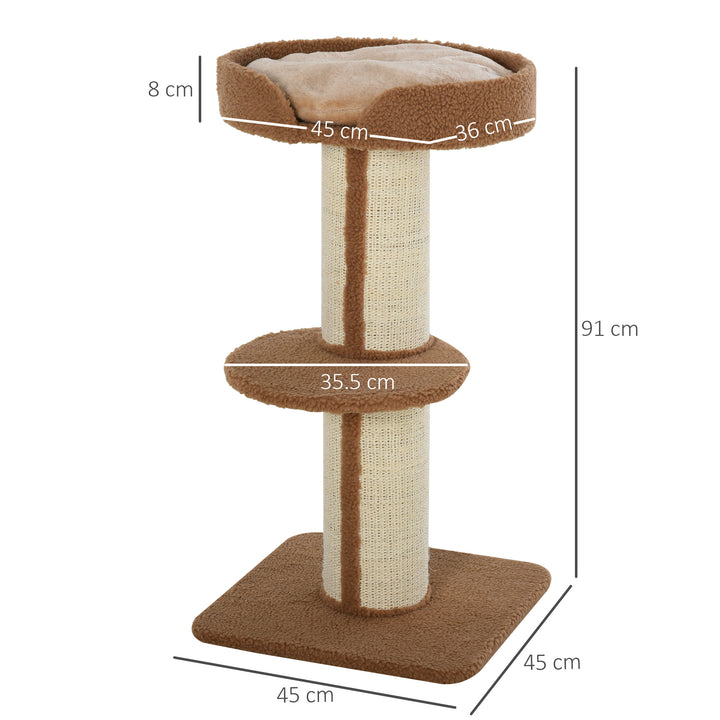 91cm Cat Tree Kitten Activity Center Play Tower Perches Sisal Scratching Post Lamb Cashmere Brown