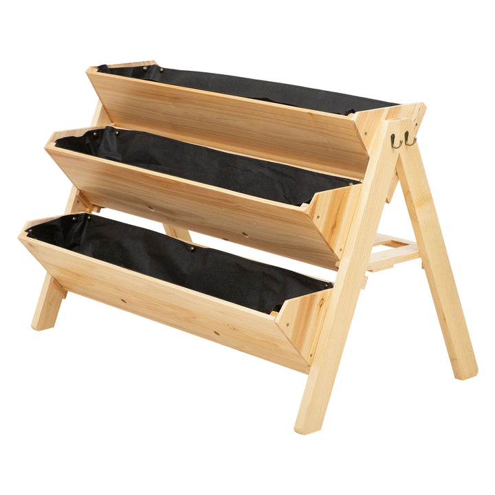 Outsunny 3 Tier Wooden Garden Raised Bed Vertical Plant Bed with Clapboard and Hooks, 120 x 68 x 80cm