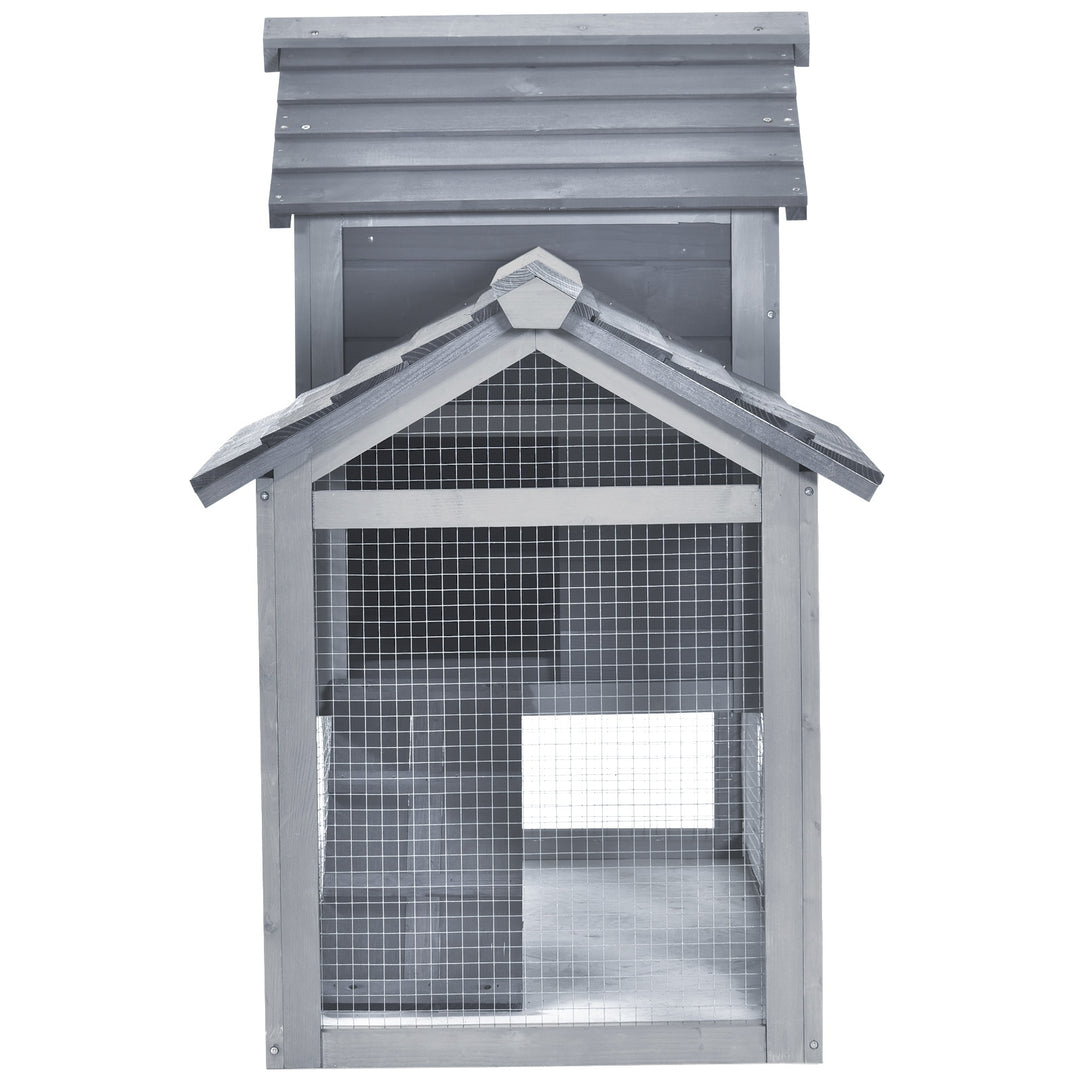 PawHut Solid Wood Enclosed Outdoor Backyard Chicken Coop Kit with Nesting Box,Grey