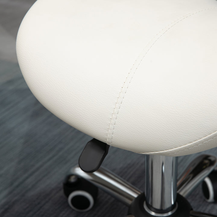Cosmetic Stool 360° Rotate Height Adjustable Salon Massage Spa Chair Hydraulic Rolling Faux Leather Saddle Stool, Cream