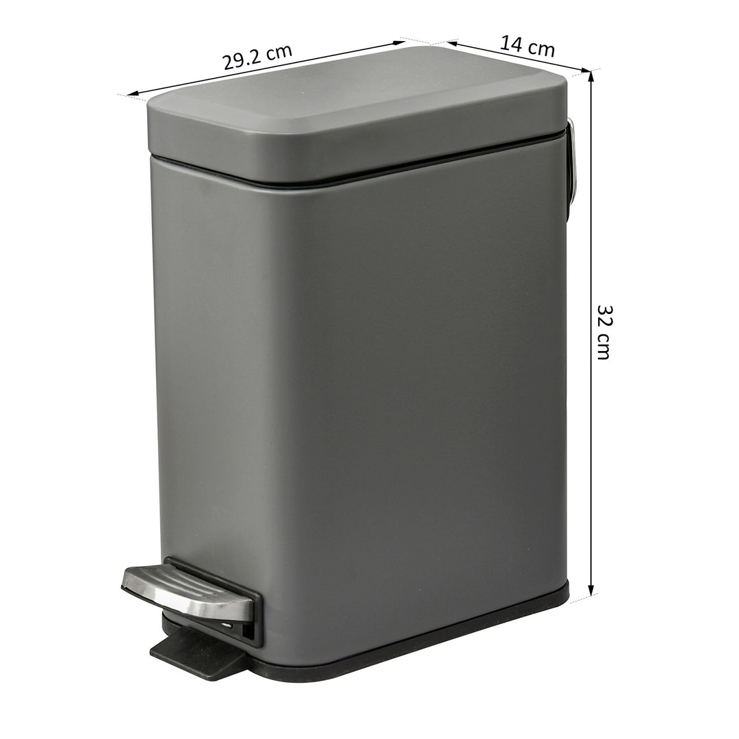 5L Rectangular Compact Bin Steel Body Removable Bucket Quiet-Close Lid w/ Pedal Lid Rubbish Trash Can Garbage Tidy Clean Grey