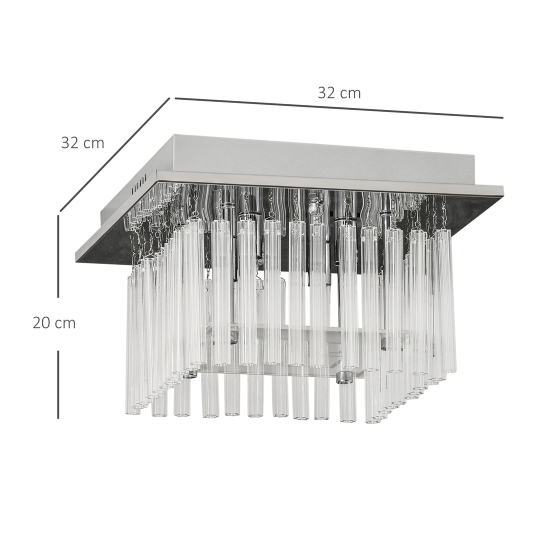 Modern Raindrop K9 Crystal Chandelier, Flush Mount Ceiling Light Fixture, Square Pendant Lamp for Living Room 4 G9 Bulbs Required 32W x 20H cm