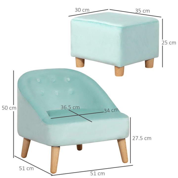 Toddler Chair, 2pcs Kids Sofa Set, Sofa &amp; Ottoman for Bedroom, Playroom, Boys and Girls, 3-5 years old, Blue