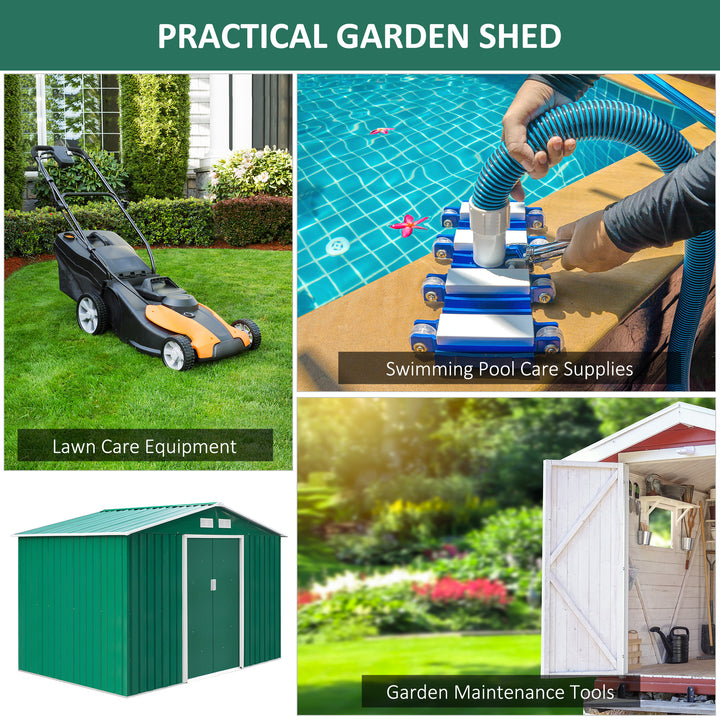 Outsunny Lockable Garden Shed Large Patio Tool Metal Storage Building Foundation Sheds Box Outdoor Furniture (9 x 6 FT, Green)
