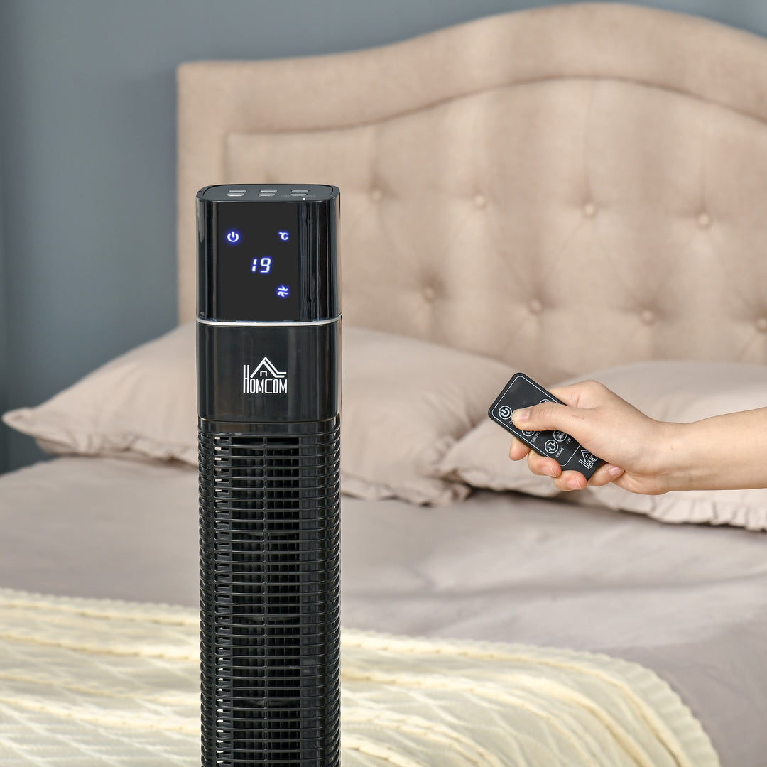 HOMCOM 47" Anion Tower Fan Cooling for Bedroom with 3 Speed, 12h Timer, Oscillating, LED Display, Remote Controller, Black
