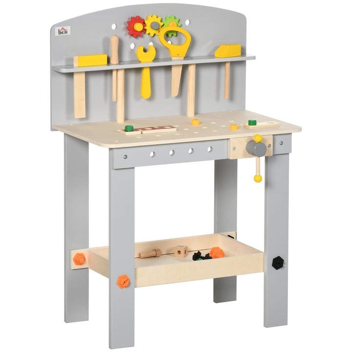 31 Pieces Tool Bench Toy with Storage Shelf, Kids Workbench with Wooden Tool Kits, Educational Tool Pretend Play Gift for Boys or Girls