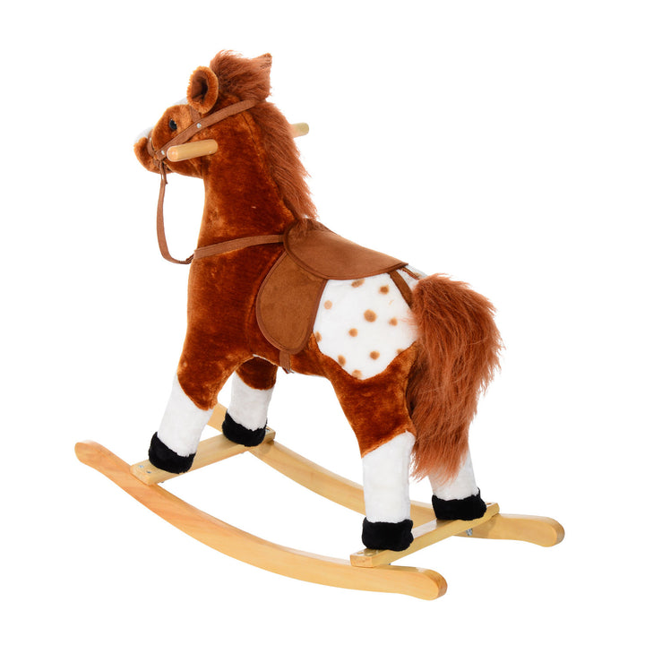 Children Child Kids Plush Rocking Horse with Sound Handle Grip Traditional Toy Fun Gift Brown