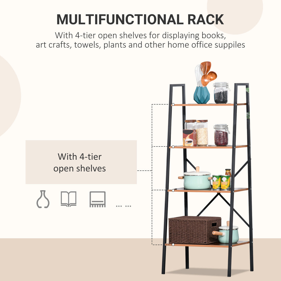 4-Tier Vintage Ladder Shelf Bookcase Wood Storage Rack Stand Plants Display Black brown