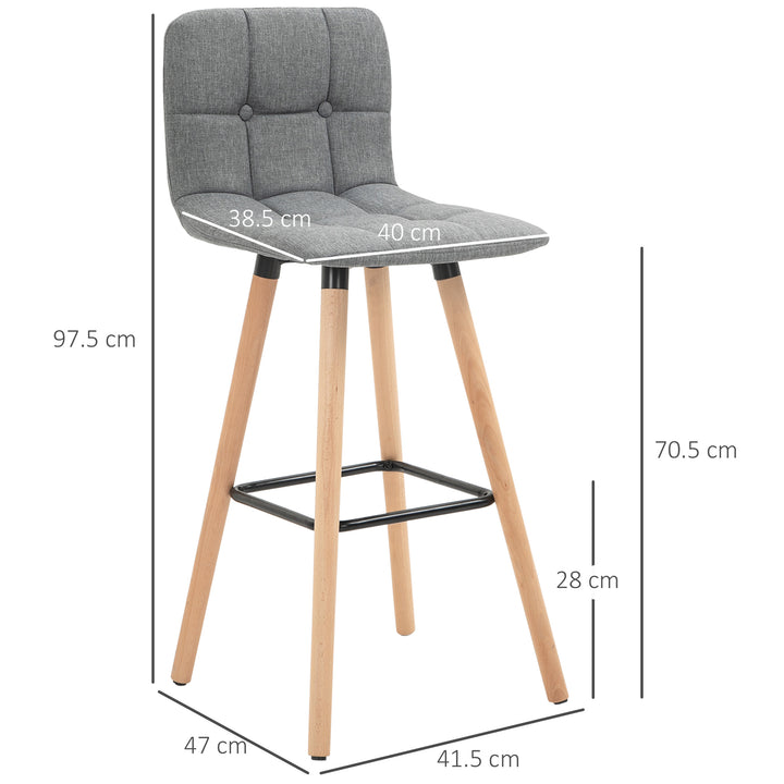 Bar stool Set of 2 Armless Button-Tufted Counter Height Bar Chairs with Wood Legs & Footrest, Grey
