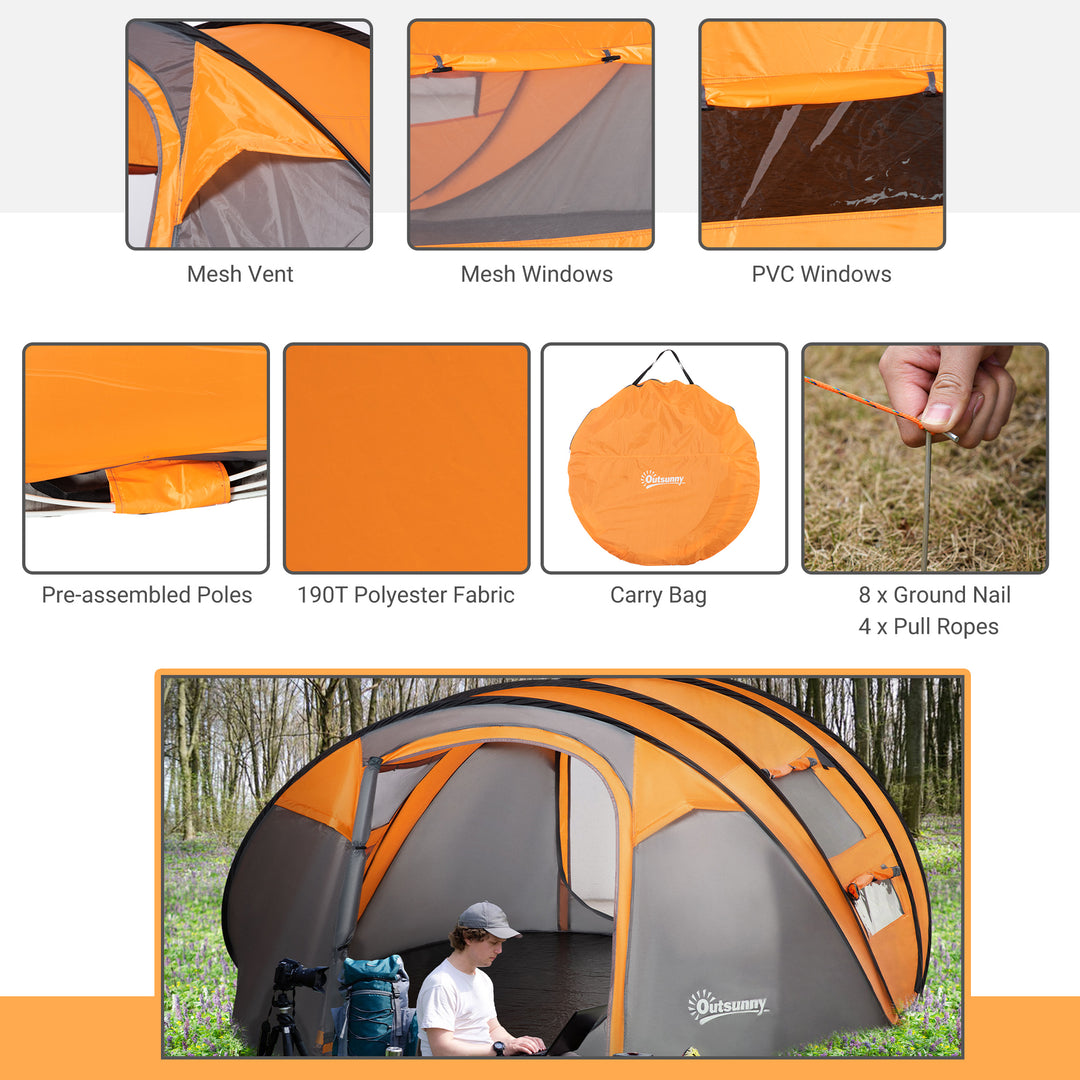 4-5 Person Pop-up Camping Tent Waterproof Family Tent w/ 2 Mesh Windows & PVC Windows Portable Carry Bag for Outdoor Trip
