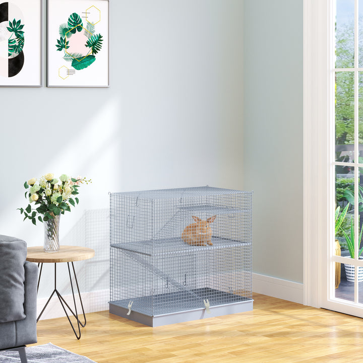 3-Level Metal Hamster Cage Small Animal Rat Rodent Pet Hutch Ferret Chinchilla Platform Feeding Habitat Easy Clip Base Ladder Grey