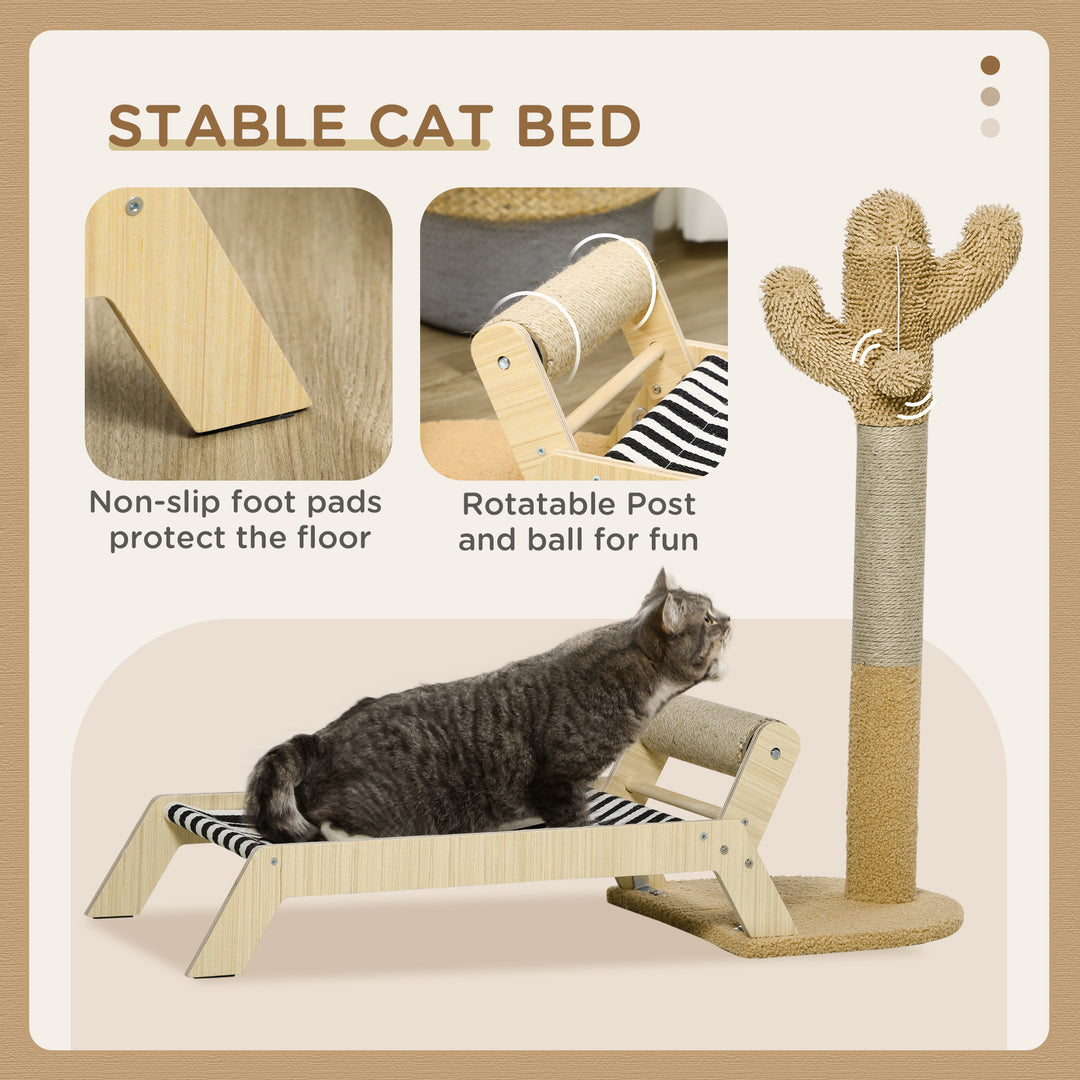 2 in 1 Cat Scratching Post with Bed, Cat Condo Tree Tower with Cactus Post, Hammock Bed for Indoor Cats and Kittens - Brown