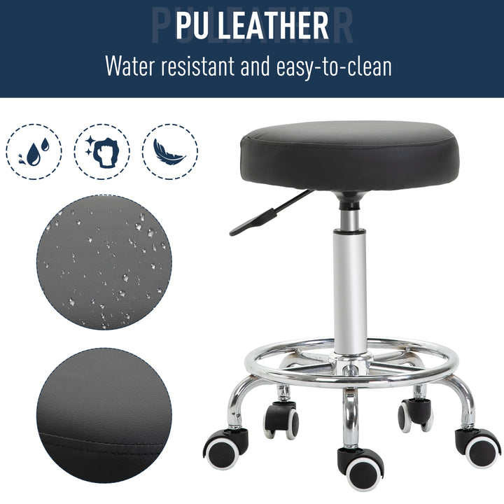 PU Leather Height Adjustable Swivel Salon Stool Black