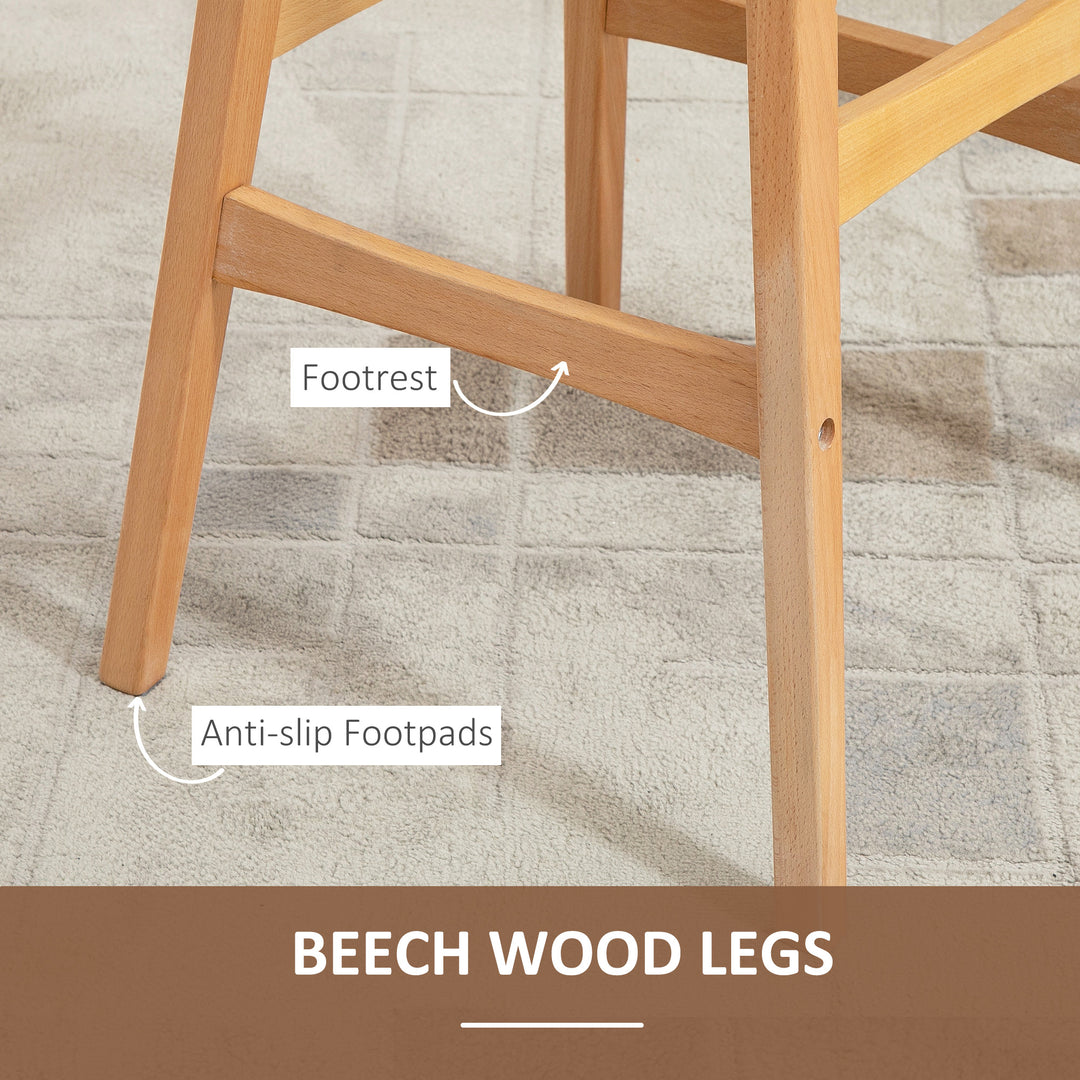 Bar Stools Set of 2 Upholstered Wooden Barstools Breakfast Chairs with Beech Wood Legs for Kitchen, Natural