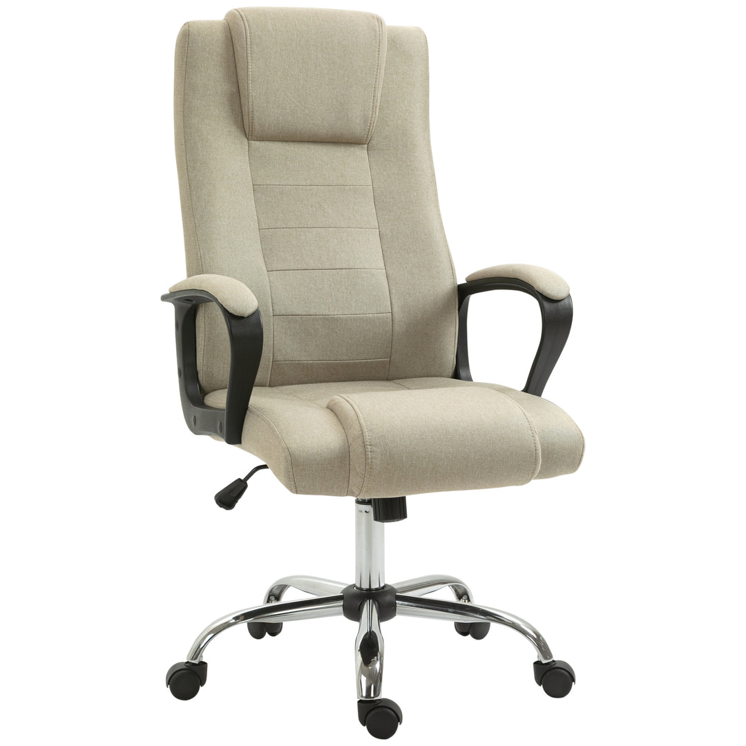 High Back Office Chair 360° Swivel Chair Adjustable Height Tilt Function Linen Khaki 62W x 62D x 110-119H cm