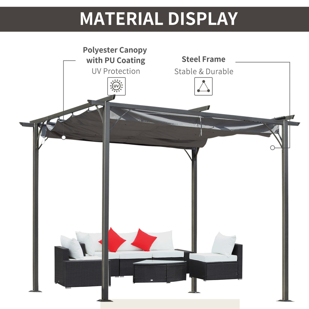 3x3 (m) Metal Pergola Gazebo Awning Retractable Canopy Outdoor Garden Sun Shade Shelter Marquee Party BBQ Grey