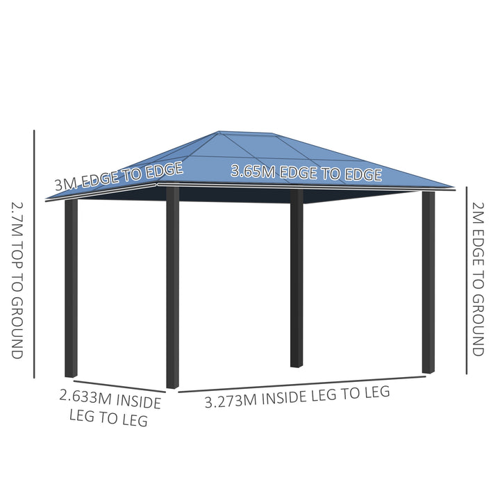 Outsunny 3.6 x 3(m) Hardtop Gazebo Canopy with Polycarbonate Roof Garden Pavilion with Removable Curtains and Steel Frame, Brown