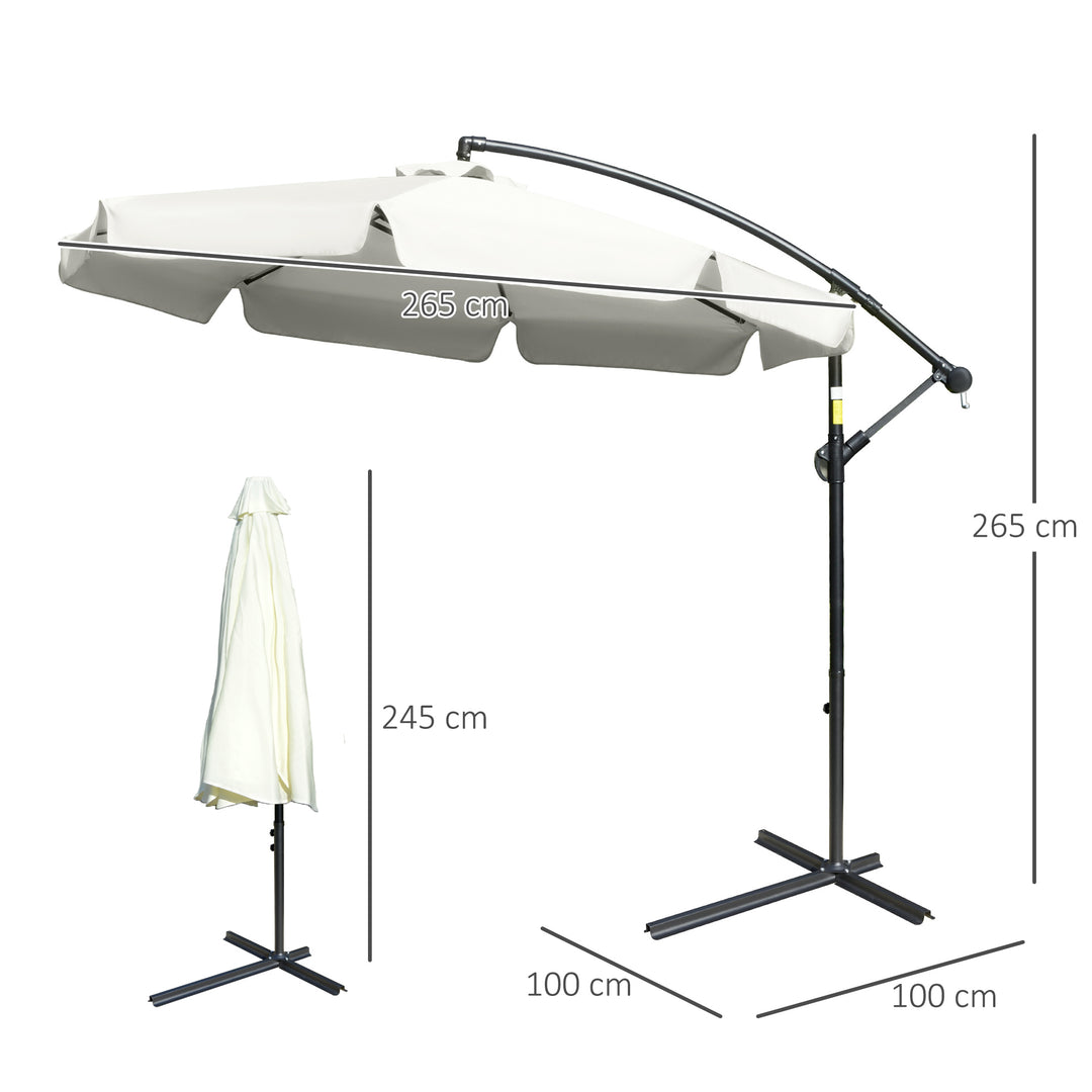 Outsunny 2.7m Banana Parasol Cantilever Umbrella with Crank Handle and Cross Base for Outdoor, Hanging Sun Shade, Cream White