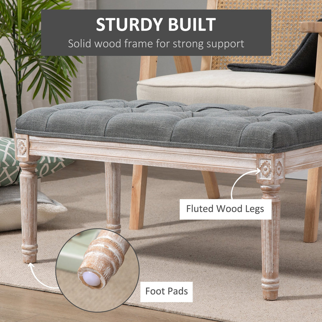 Accent Bench Tufted Upholstered Foot Stool Linen-Touch Fabric Ottoman, Grey