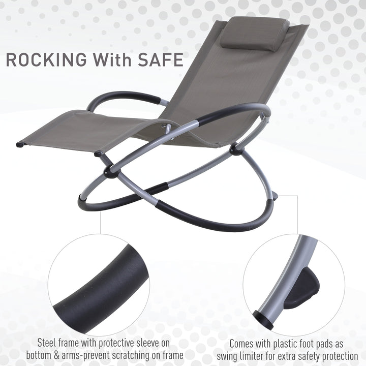 Outsunny Outdoor Orbital Lounger Zero Gravity Patio Chaise Foldable Rocking Chair w/ Pillow Grey