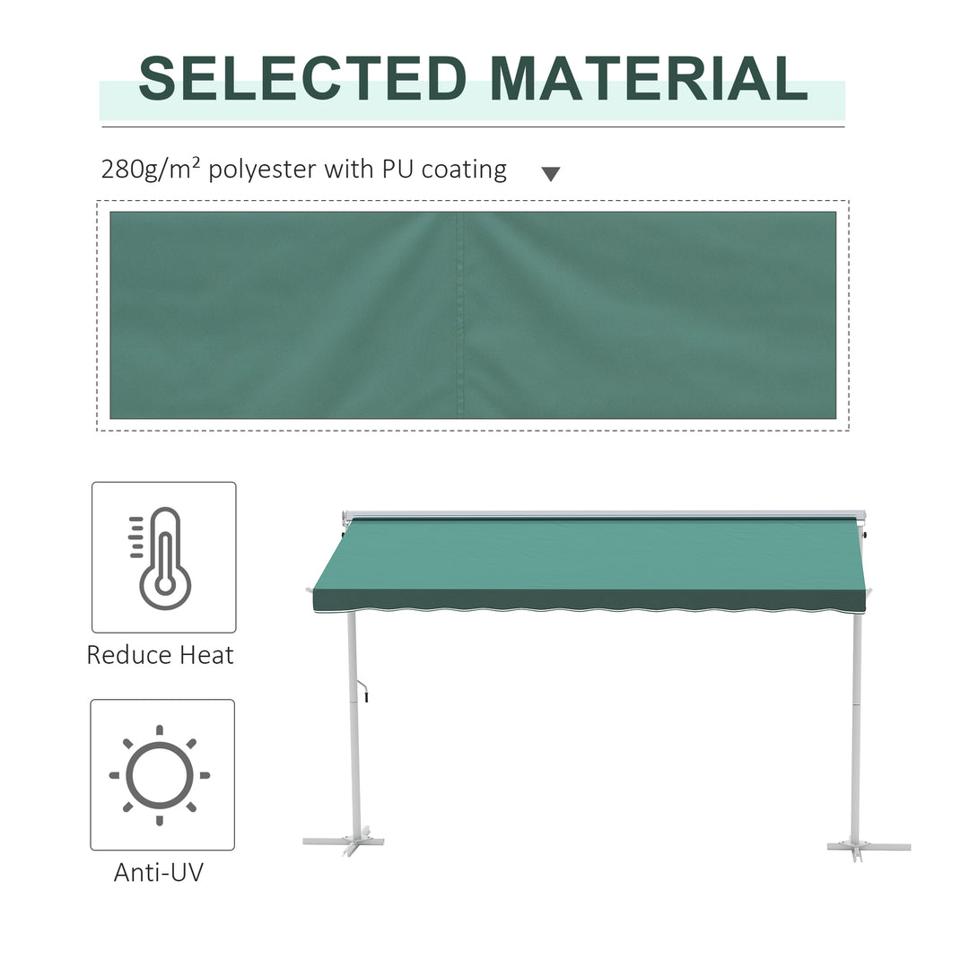 2 Side Manual Awning Garden Adjustable Canopy Free Standing Awning Shelter, 300 x 300 cm, Green and White