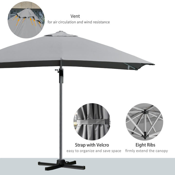 3 x 3(m) Square Cantilever Roma Parasol Garden Sun Umbrella Canopy Sun Shade Aluminium 360° Rotating &amp; Cross Base, Light Grey Outdoor