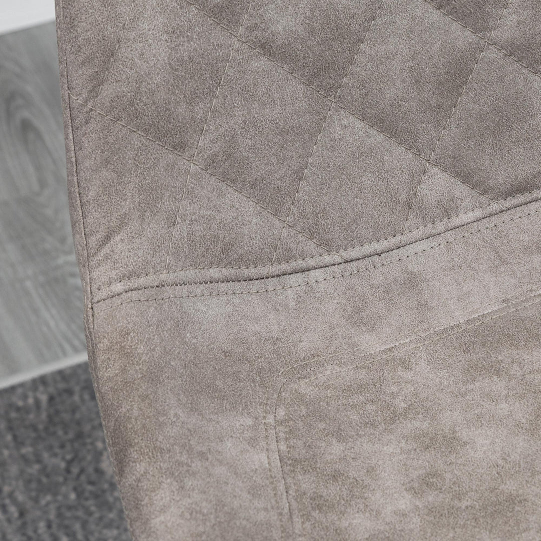 Set Of 2 Bar Stools Vintage Microfiber Cloth Tub Seats Padded Comfortable Steel Frame Footrest Quilted Home Bar Cafe Kitchen Chair Stylish Grey