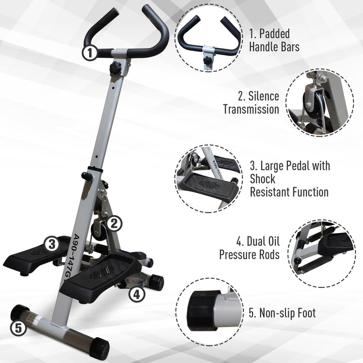 Stepper w/Handle Hand Grip Workout Fitness Machine For Fitness Aerobic Exercise Home Gym Grey