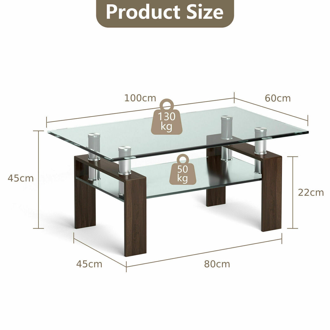 Modern Glass Coffee Tea Table with Open Shelf-Coffee