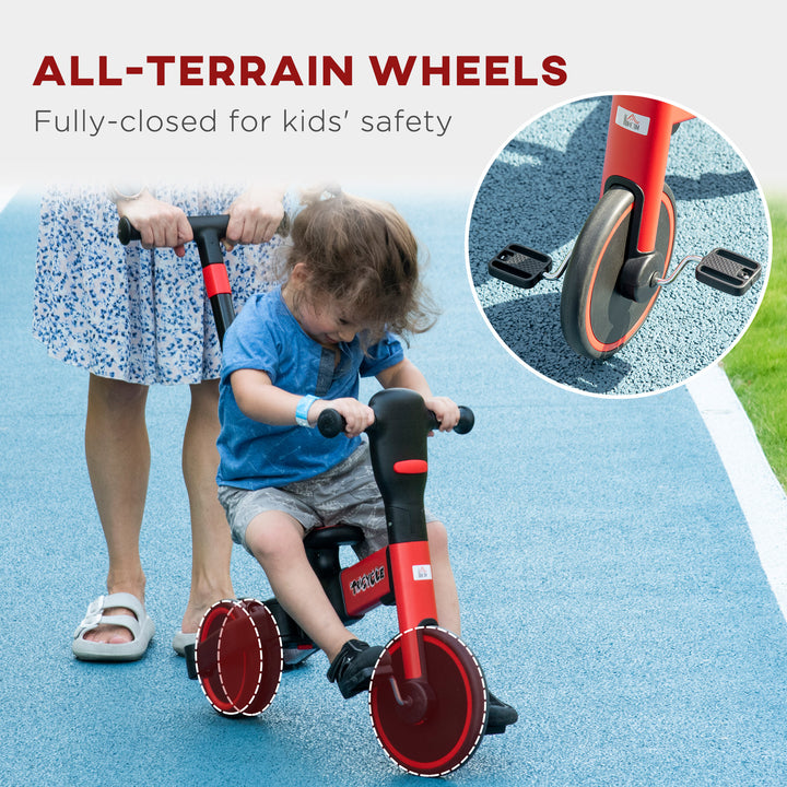 4-in-1 Tricycle for Kids, Baby Trike with Adjustable Push Handle, 18-60 Months, Red