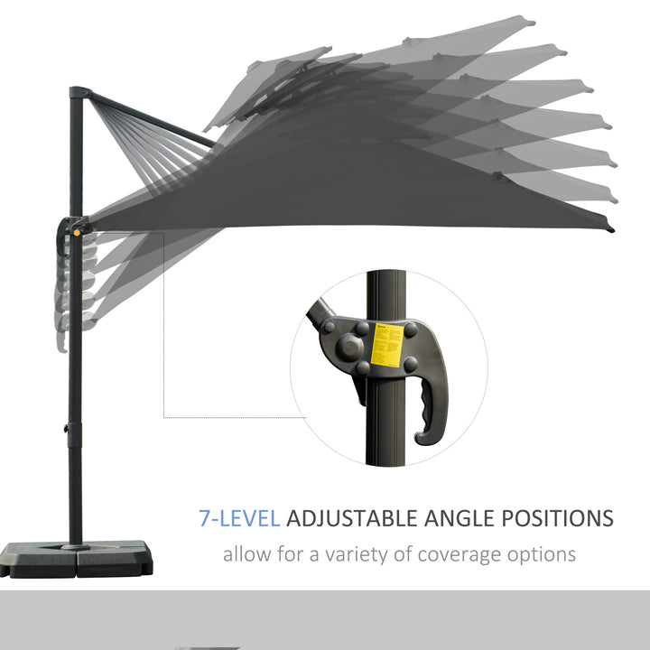 3 x 3(m) Garden Cantilever Roma Parasol with Crank and Tilt, Square Overhanging Patio Umbrella with 360° Rotation, Sun Shade Canopy with Base