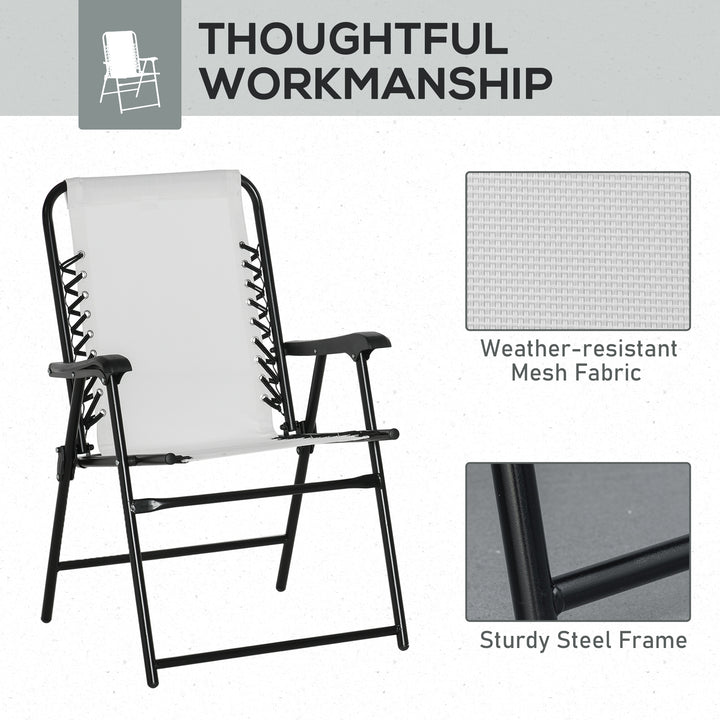 2 Pieces Patio Folding Chair Set, Outdoor Portable Loungers for Camping Pool Beach Deck, Lawn Chairs with Armrest Steel Frame, Cream White