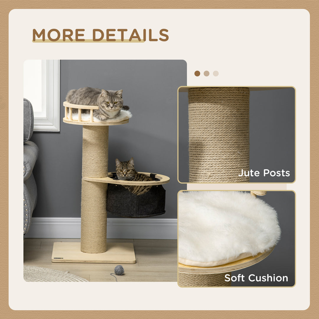 PawHut 84cm Cat Tree, Kitty Activity Center with Hammock &amp; Bed, Cat Tower with Jute Scratching Post, Natural