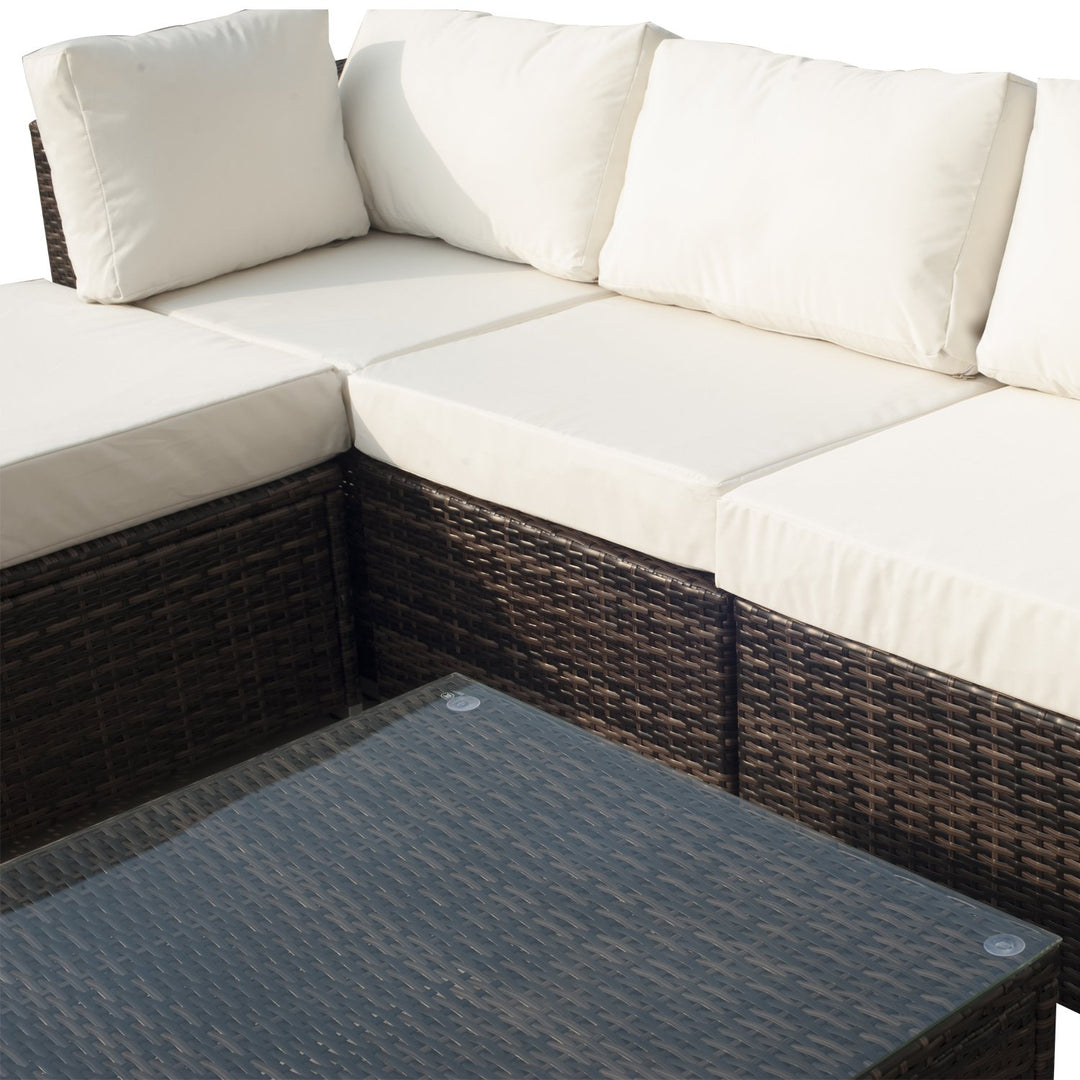 5-Seater Rattan Furniture Set- Brown/Milk White