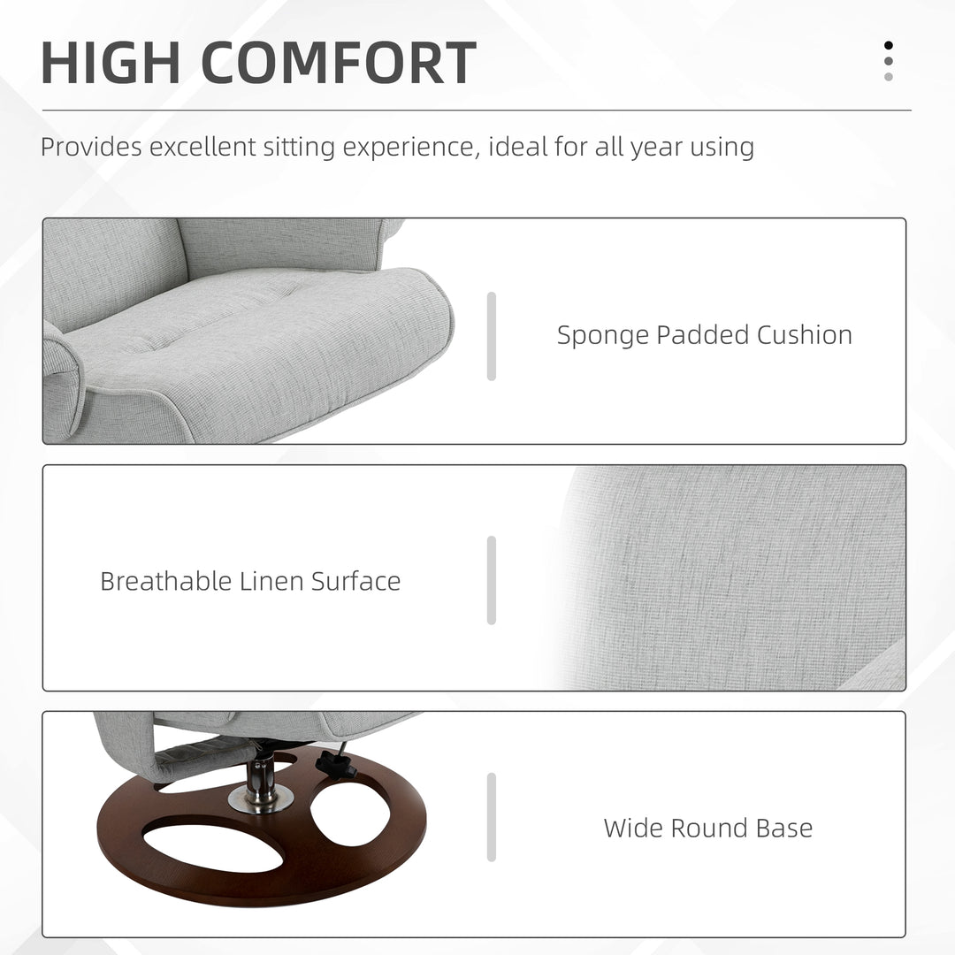 Recliner Chair Ottoman Set 360° Swivel Sofa Stool Modern Soft Thick Padding Wood Base Grey