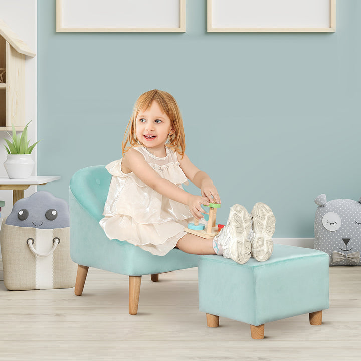 Toddler Chair, 2pcs Kids Sofa Set, Sofa &amp; Ottoman for Bedroom, Playroom, Boys and Girls, 3-5 years old, Blue
