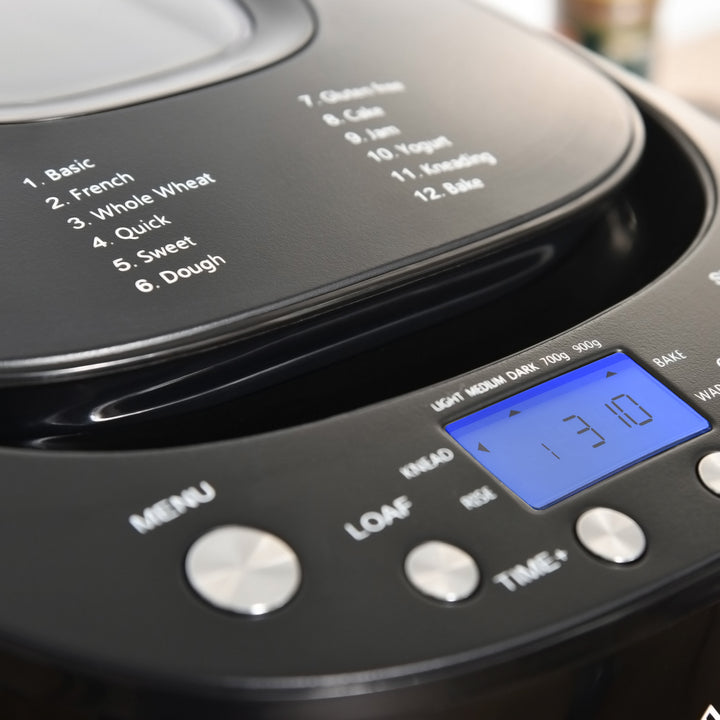 Digital Bread Maker 550W 12-in-1 Programmed Bread Machine with 13-Hour Delay Timer 60 Minutes Keep Warm Function Non-stick Pan 3 Crust Colours