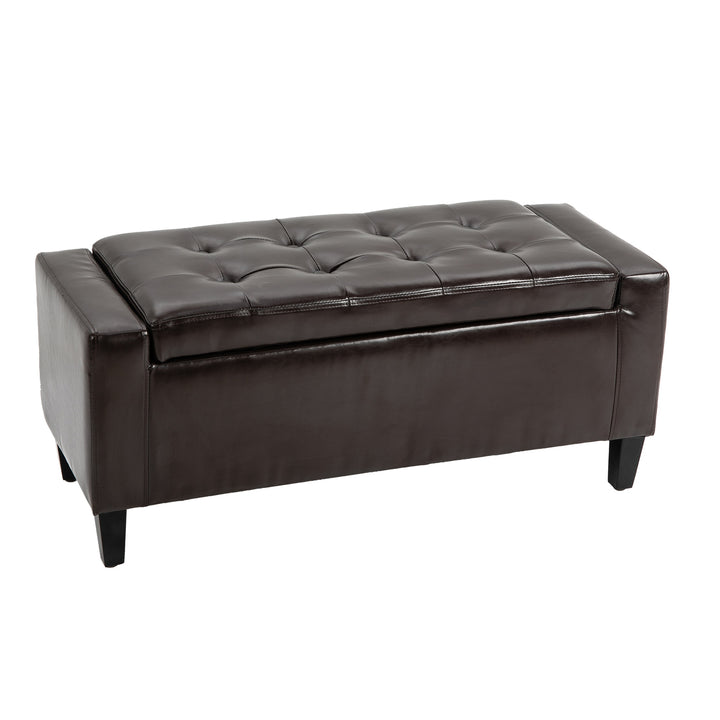 HOMCOM PU Leather Upholstered Lift-Top Tufted Ottoman Brown