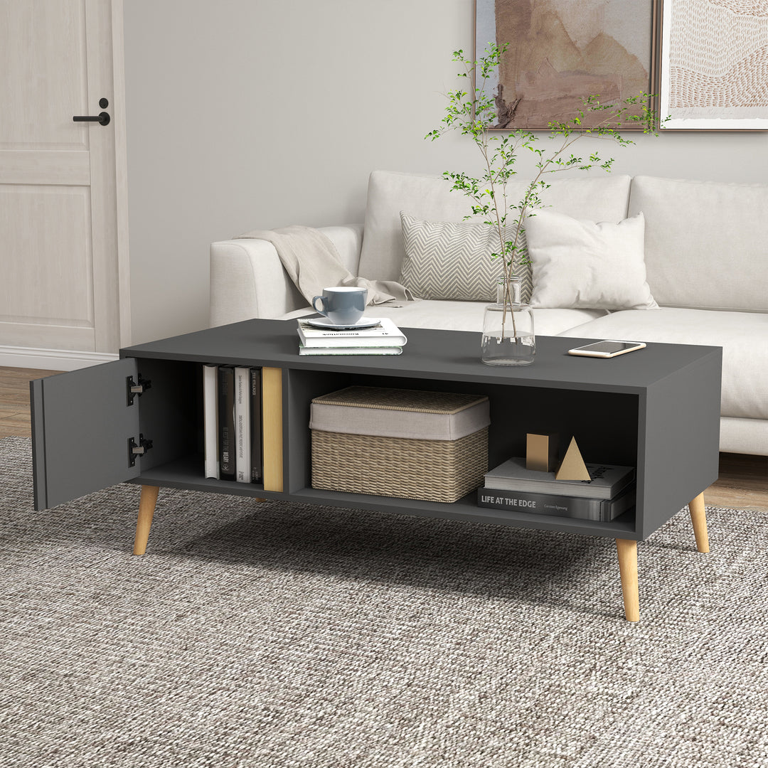 Coffee Table for Living Room, Modern Centre Table with Storage Compartments and Cabinets, Rectangular Side Table, 115x 58x 45cm, Grey