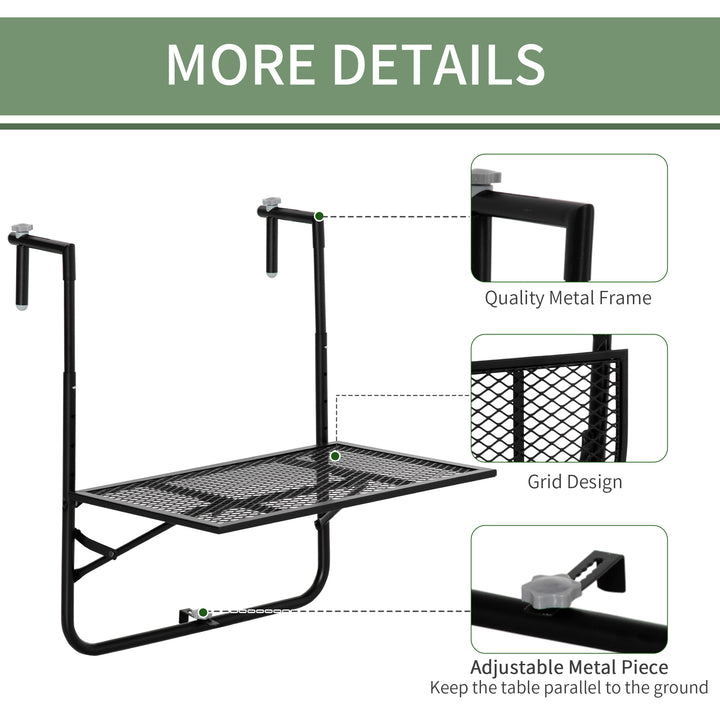 Balcony Hanging Table, Metal Wall Mount Desk, Adjustable Folding Balcony Deck Table for Patio and Garden, Black