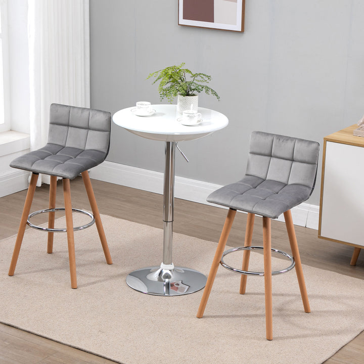 Bar stool Set of 2 Armless Upholstered Counter Height Bar Chairs with Wood Legs &amp; Footrest, Grey